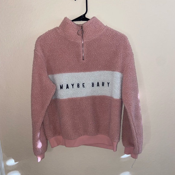 H&M Maybe Baby pink fluffy jacket y2k quarter zip long sleeve collar girly coat - Picture 11 of 11